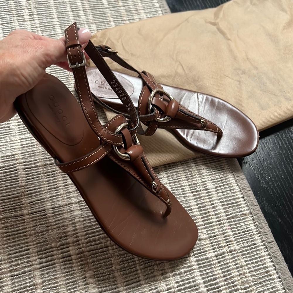 Gucci Horsebit ankle strap flat sandals